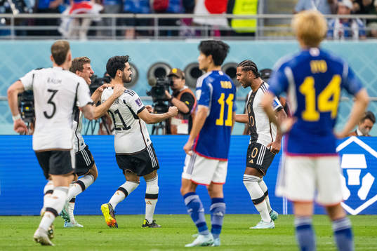 Thomas Müller, Ilkay Gündogan and Serge Gnabry of Germany