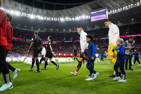 Eden Hazard and goalkeeper Thibaut Courtois of Belgium