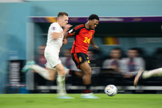 Alistair Johnston of Canada and Lois Openda of Belgium