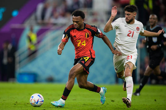 Lois Openda of Belgium and Jonathan Osorio of Canada
