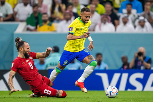 Nemanja Gudelj of Serbia and Neymar of Brazil