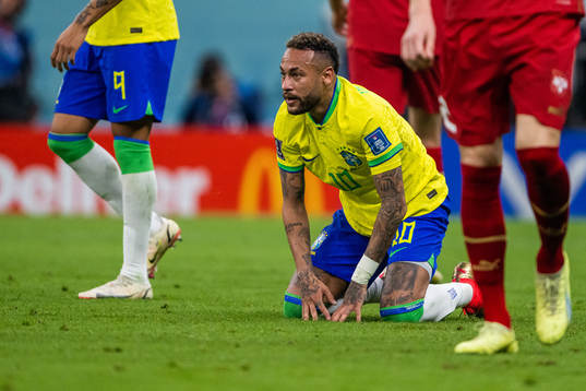 Neymar of Brazil looks dejected