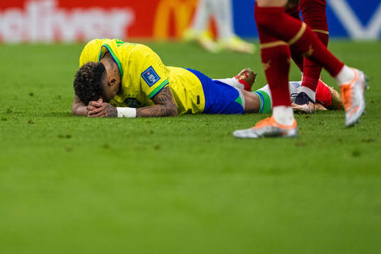 Neymar of Brazil looks dejected