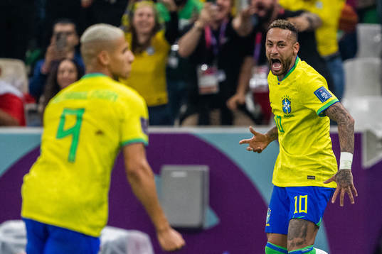 Richarlison and Neymar of Brazil celebrate