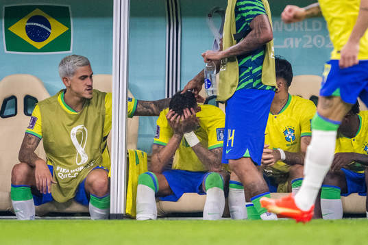 Neymar of Brazil looks dejected