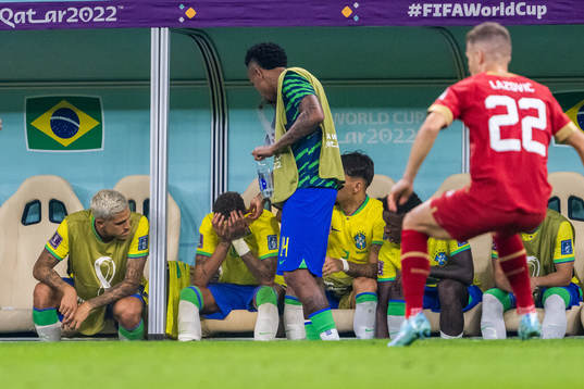 Neymar of Brazil looks dejected