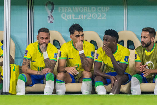 Neymar of Brazil looks dejected