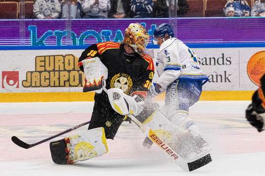 Brynäs målvakt Anders Lindbäck och Leksands Jon Knuts