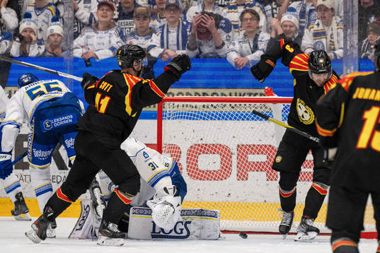 Brynäs Niklas Friman och Greg Scott jublar