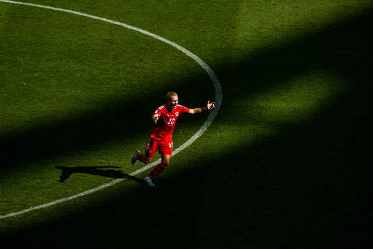 Aaron Ramsey of Wales reacts