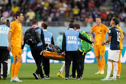 Enner Valencia of Ecuador is stretchered off by medical