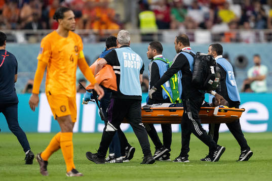 Enner Valencia of Ecuador is stretchered off by medical