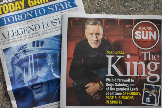 The front pages of the Toronto Star and Toronto Sun