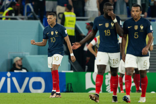 Kylian Mbappe of France celebrates the 1-0 goal