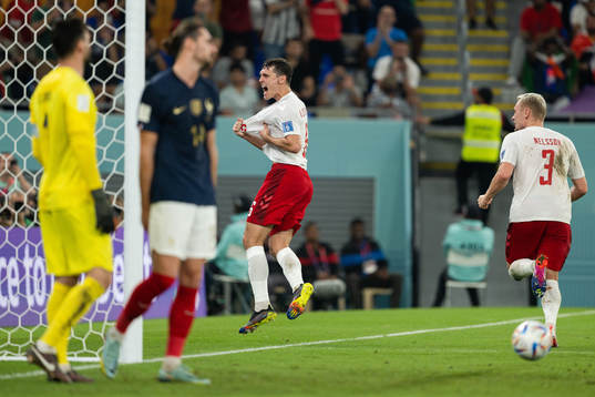 Andreas Christensen of Denmark celebrates the 1-1 goal