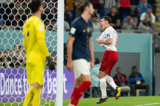Andreas Christensen of Denmark celebrates the 1-1 goal