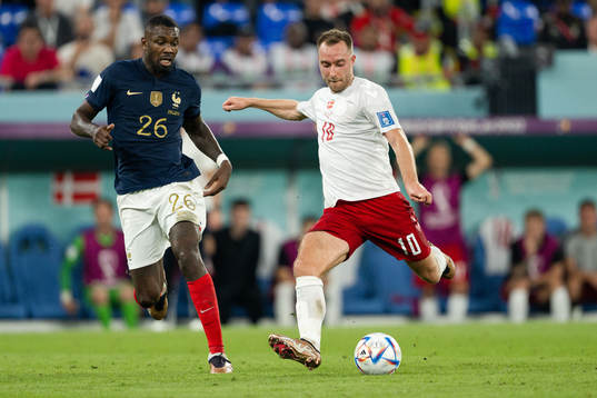 Marcus Thuram of France and Christian Eriksen of Denmark