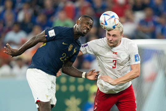 Marcus Thuram of France and Victor Nelsson of Denmark