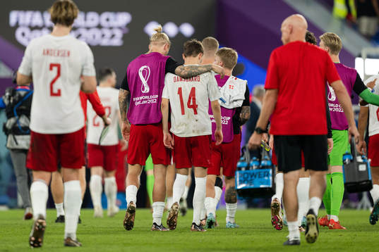 Simon Kjær and Mikkel Damsgaard of Denmark
