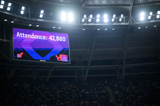 A screen showing attendance of 42860 people