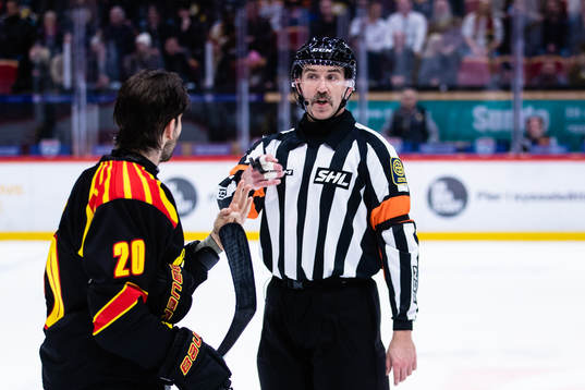 Brynäs Oula Palve och domare Linus Öhlund