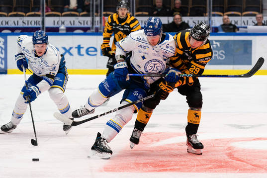 Leksands Kalle Östman och Carter Ashton i en kamp mot