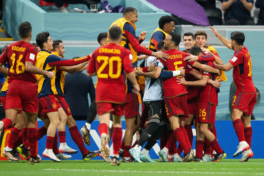 Alvaro Morata of Spain celebrates with teammates