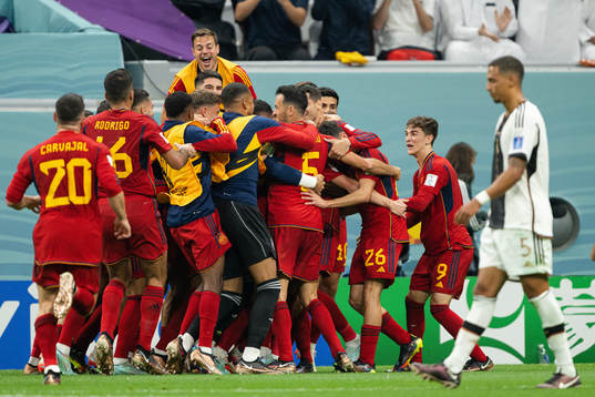 Alvaro Morata of Spain celebrates with teammates