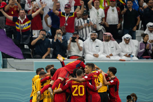 Alvaro Morata of Spain celebrates with teammates