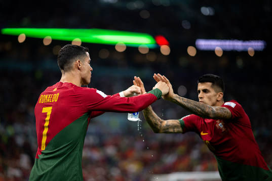 Cristiano Ronaldo and Bernardo Silva of Portugal