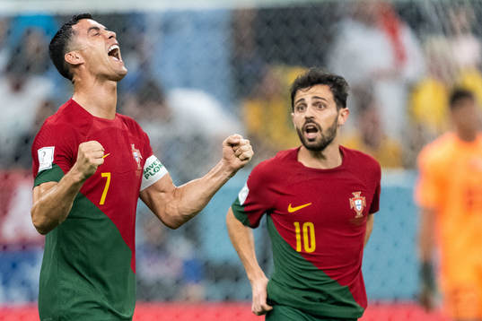 Cristiano Ronaldo of Portugal celebrates 1-0 by Bruno