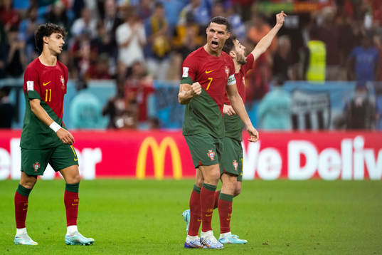 Cristiano Ronaldo of Portugal celebrates 1-0 by Bruno