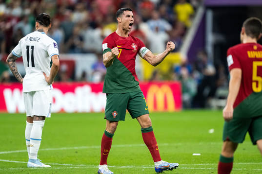 Cristiano Ronaldo of Portugal celebrates 1-0 by Bruno