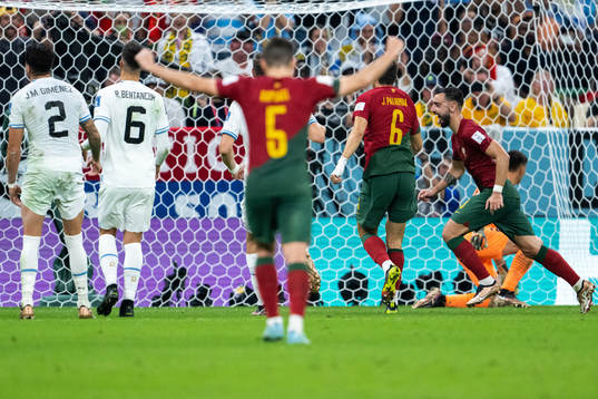 Bruno Fernandes of Portugal celebrates 2-0