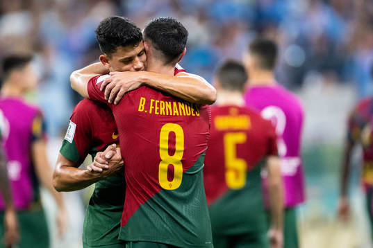 Matheus Nunes and Bruno Fernandes of Portugal