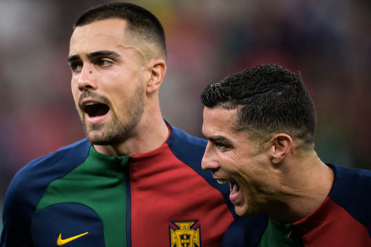 Goalkeeper Diogo Costa and Cristiano Ronaldo of Portugal