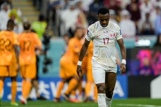 Ismail Mohamad of Qatar looks dejected