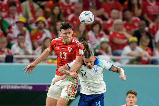 Kieffer Moore of Wales and Kalvin Phillips of England