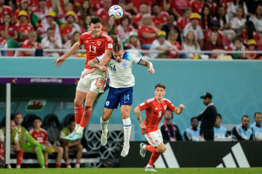 Kieffer Moore of Wales and Kalvin Phillips of England