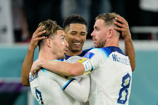 Jack Grealish, Jude Bellingham and Jordan Henderson of