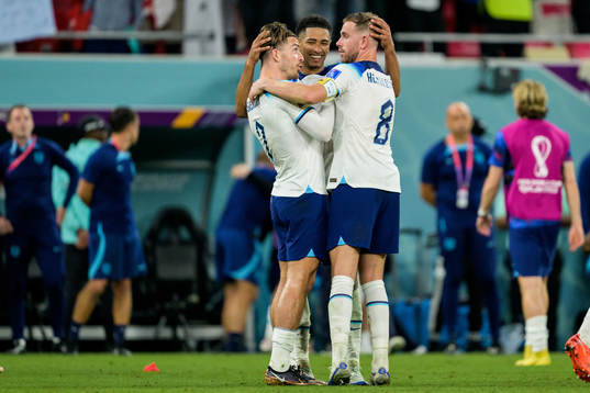 Jack Grealish, Jude Bellingham and Jordan Henderson of
