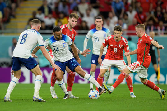 Callum Wilson of England against Joe Rodon, Harry Wilson