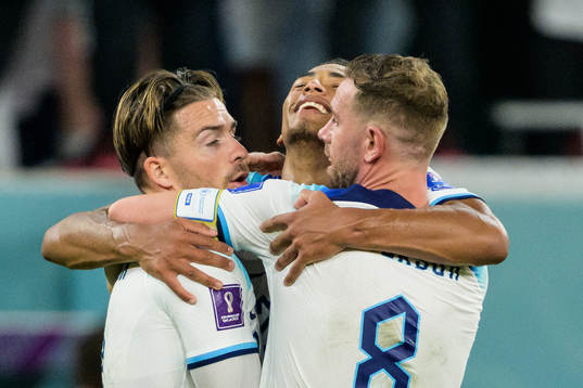 Jack Grealish, Jude Bellingham and Jordan Henderson of