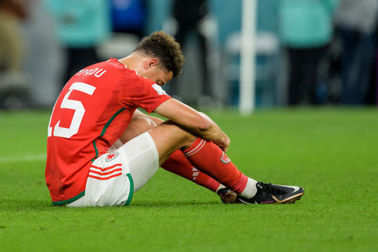 Ethan Ampadu of Wales looks dejected