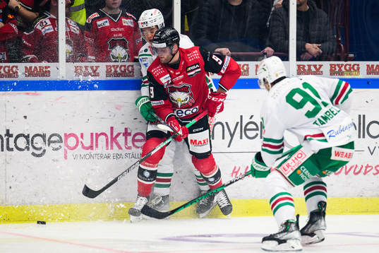 Rögles William Wallinder och Malmö Redhawks Kim Rosdahl