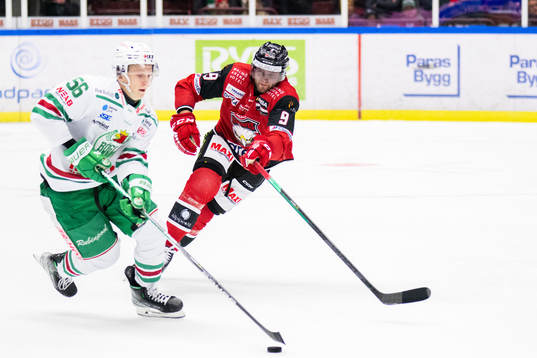 Rögles Adam Engström och Malmö Redhawks Kim Rosdahl