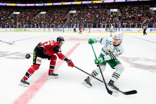 Malmö Redhawks Fredrik Händemark och Rögles Tony Sund