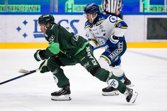 Färjestads Oscar Lawner och Leksands Matt Caito