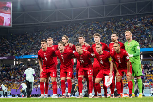 The starting eleven of Denmark pose for a team photo