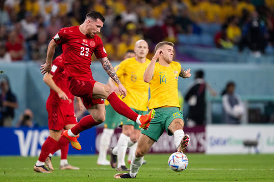 Pierre-Emile Højbjerg of Denmark and Riley McGree of